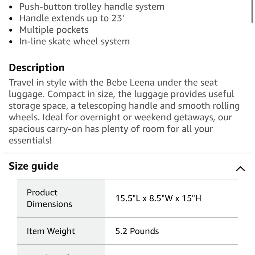 Bebe Black Quilted Travel Bag carry on with Gold Details - Picture 8 of 8